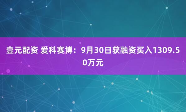 壹元配资 爱科赛博：9月30日获融资买入1309.50万元